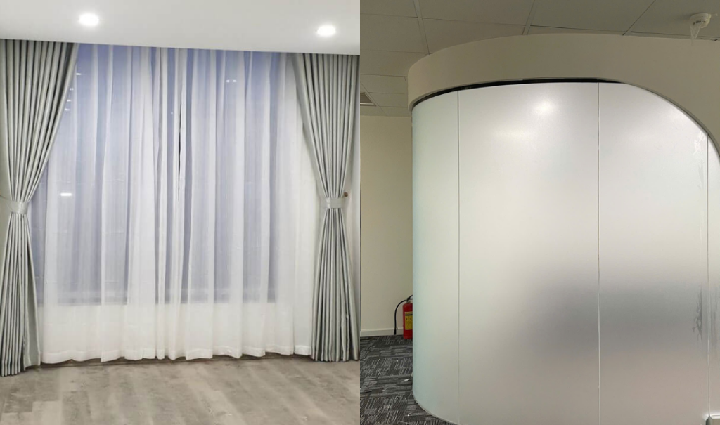 decal mờ với văn phòng
