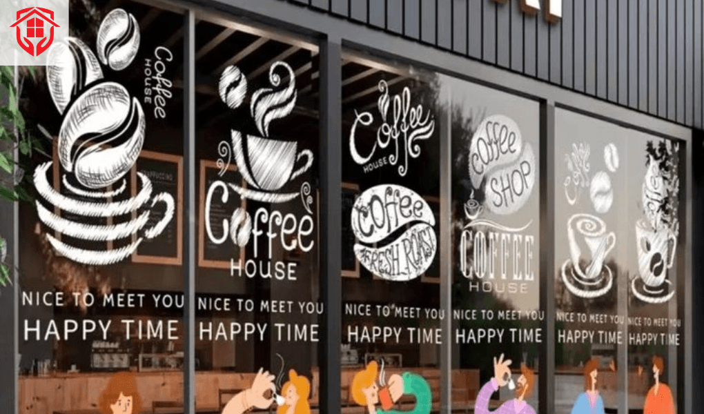decal siêu trong in hoạ tiết cho quán cafe
