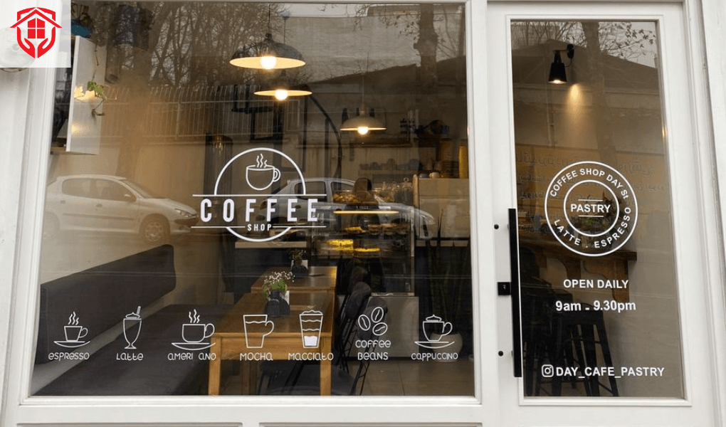 decal siêu trong in hoạ tiết cho quán cafe