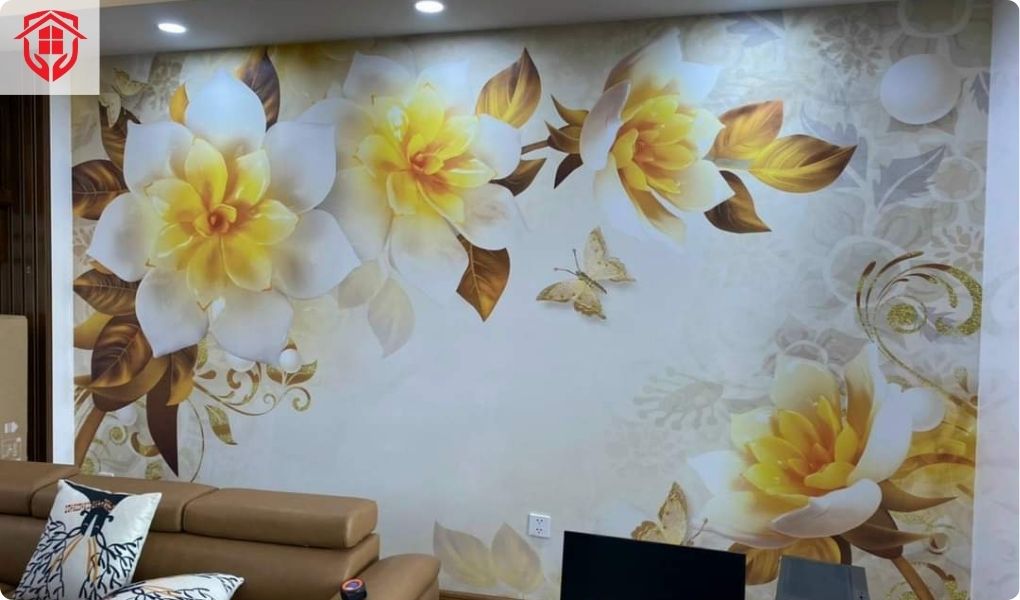 Giấy dán tường 3d họa tiết hoa 