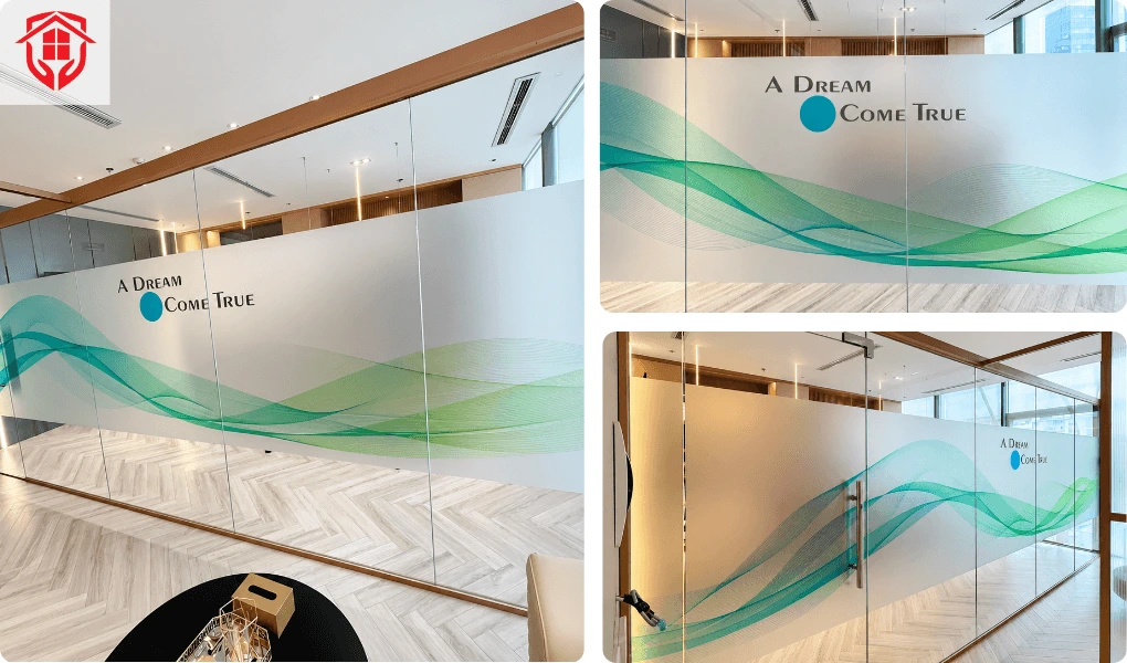Mẫu decal mờ dán kính in họa tiết cho văn phòng