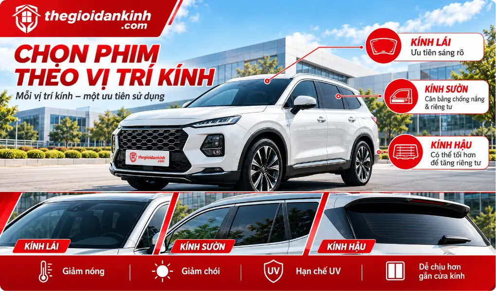Cách chọn phim cách nhiệt ô tô theo kính lái kính sườn và kính hậu