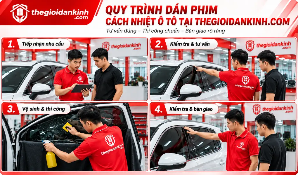 Quy trình thi công phim cách nhiệt ô tô uy tín chuyên nghiệp tại Thế Giới Dán Kính