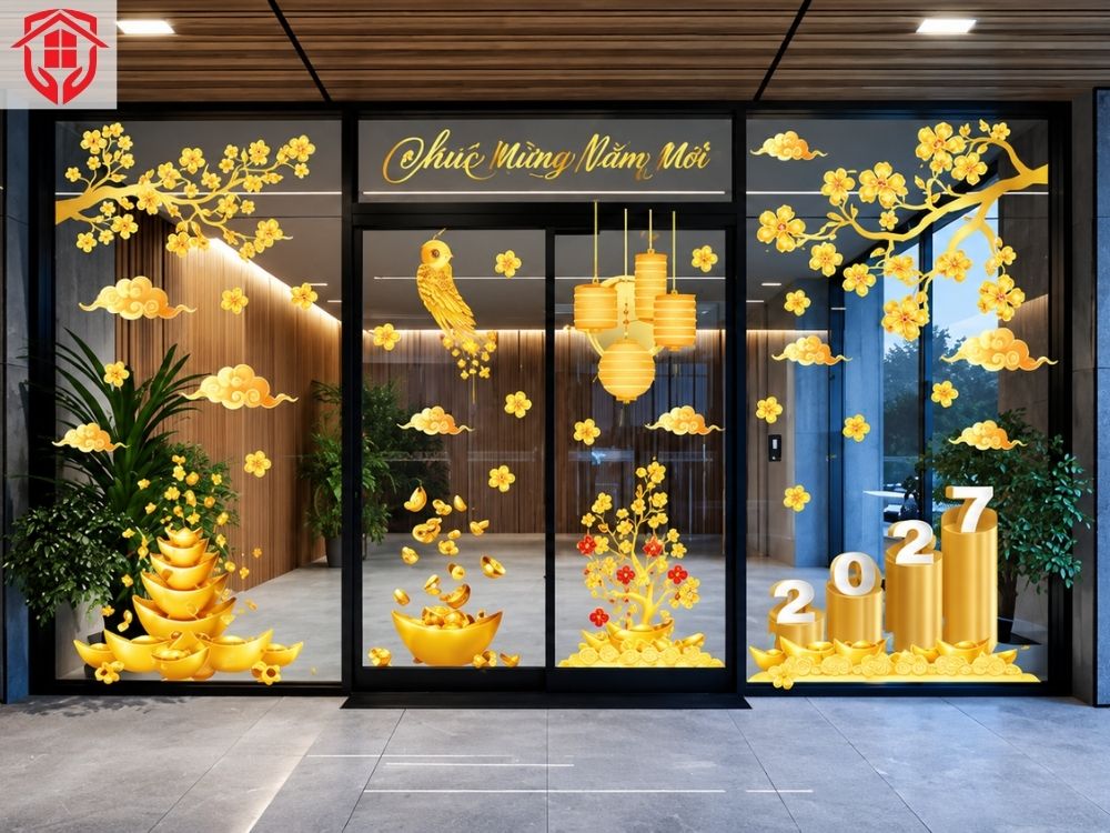 Decal dán kính vàng ánh kim