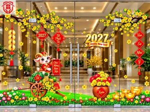 Mẫu decal dán kính trang trí tết đẹp