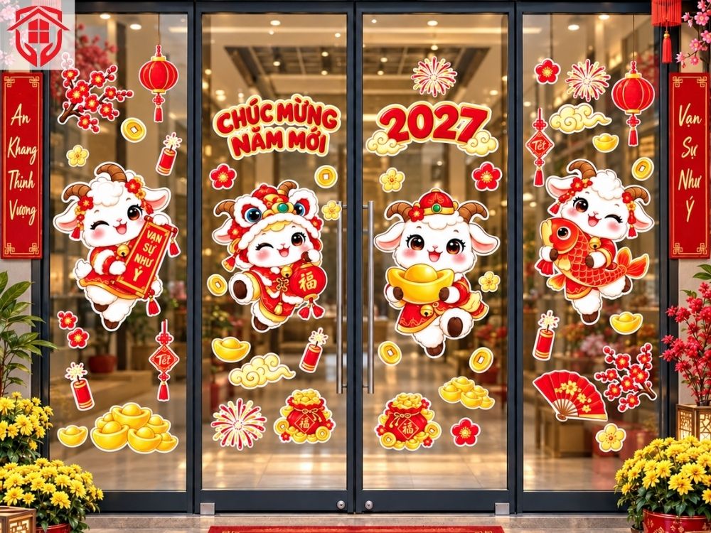 Decal dán kinh trang trí tết hình linh vật