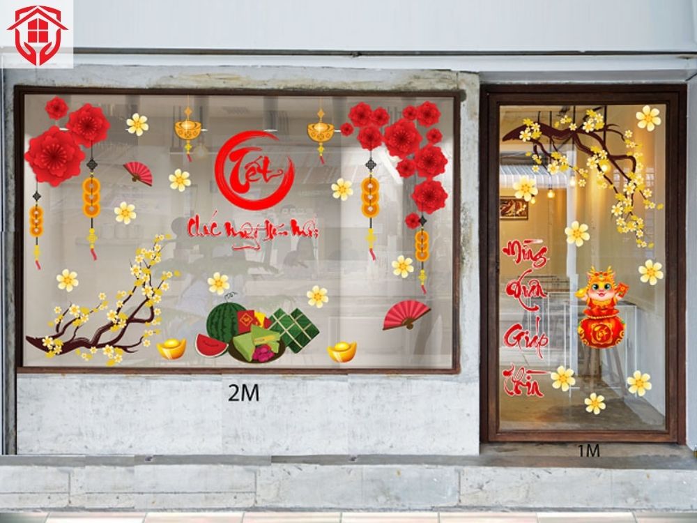 Mẫu decal dán kính trang trí tết đẹp