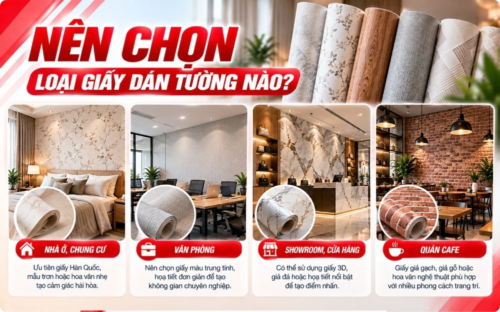 Giấy dán tường phải chọn phù hợp với không gian